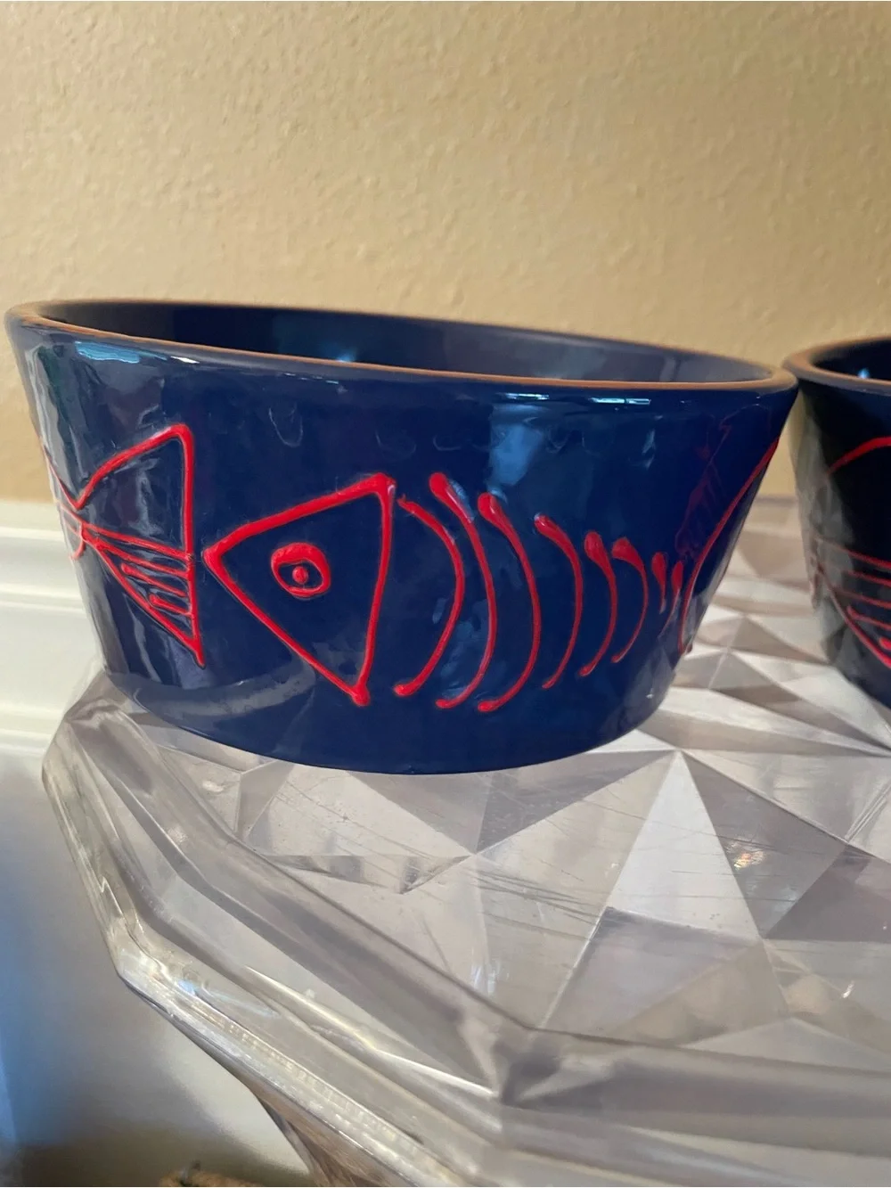 Crate & Barrel Shore Dark Navy Red Fish Bowls lot of 2